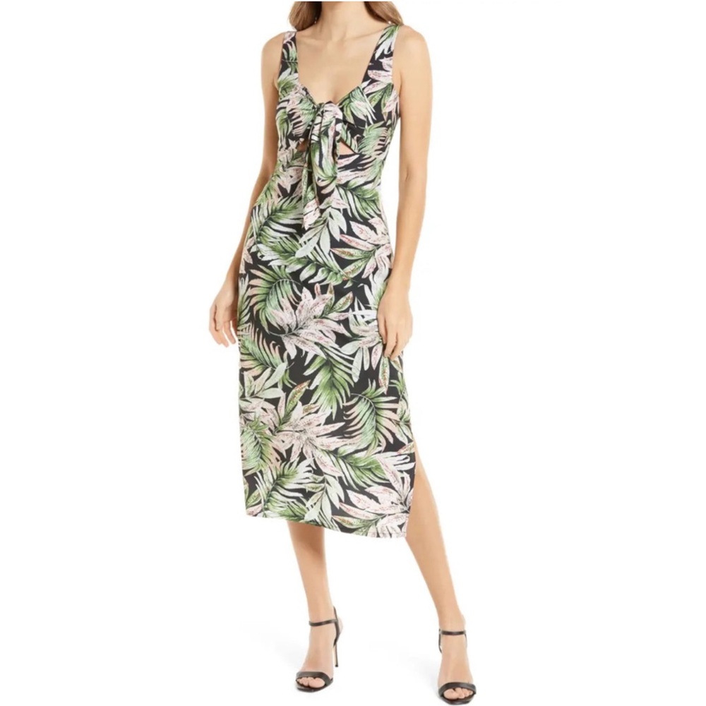 SAM EDELMAN Cut Out Lined Tie Floral Sweetheart Neckline Midi Sheath Dress